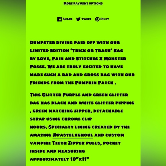 Love pain and stitches trick or trash purse sparkle purple and green. - Picture 2 of 4